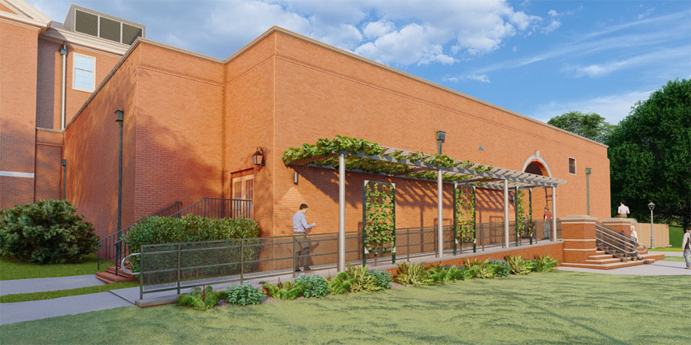 Architectural drawing of a new universally accessible rear entrance to Gilmer Hall