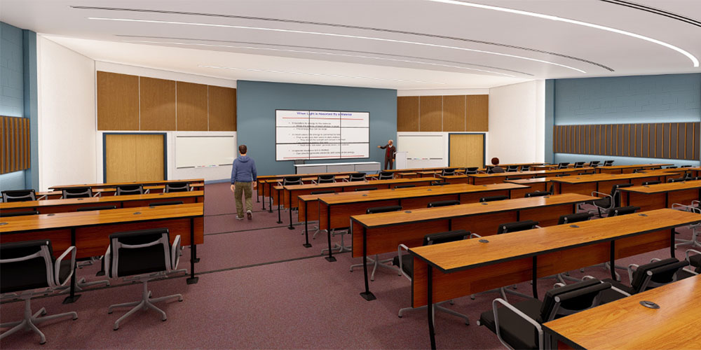 Architectural drawing of Gilmer Hall Lecture Room 019