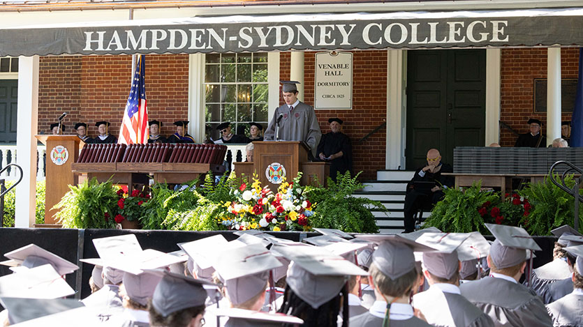 Commencement 2025 ceremony processdings on the lawn of Venable Hall