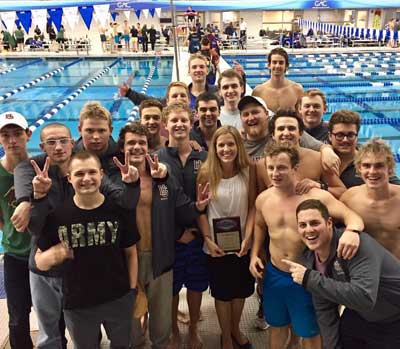 Coach Betsy Leonard with the Hampden-Sydney swim team