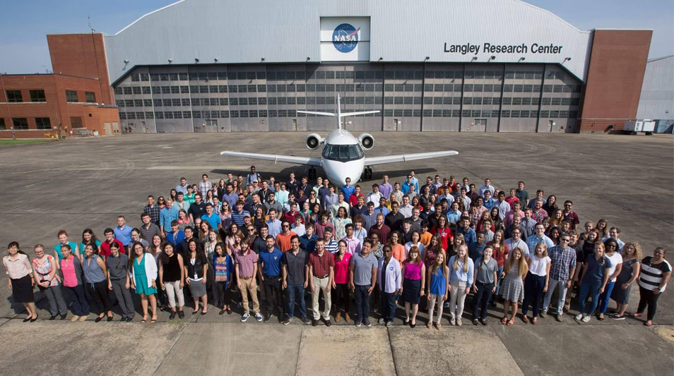 A group of interns in from of NASA's Langley Research Center