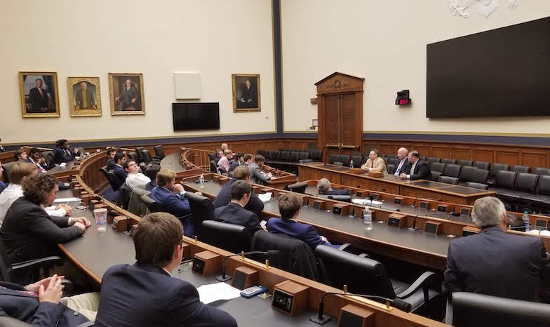 Students listen to government leaders on Capitol Hill.