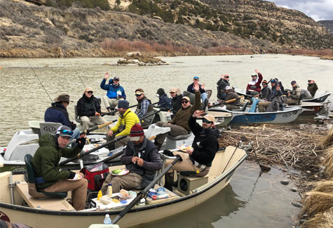A group of H-SC students get ready to head out in boats on the San Juan River.