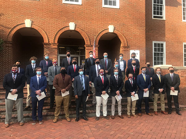 The Fall 2020 ODK initiates stand in front of Gilmer Hall