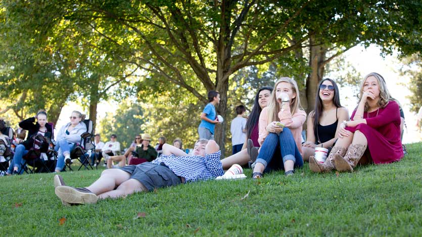 Friends watching Tiger football on "the hill" at Hampden-Sydney College