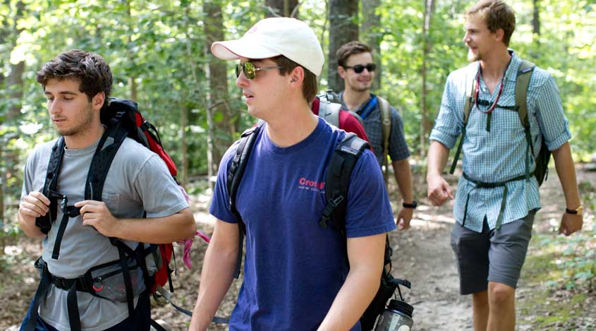 Hampden-Sydney students hiking on the Wilson Trail