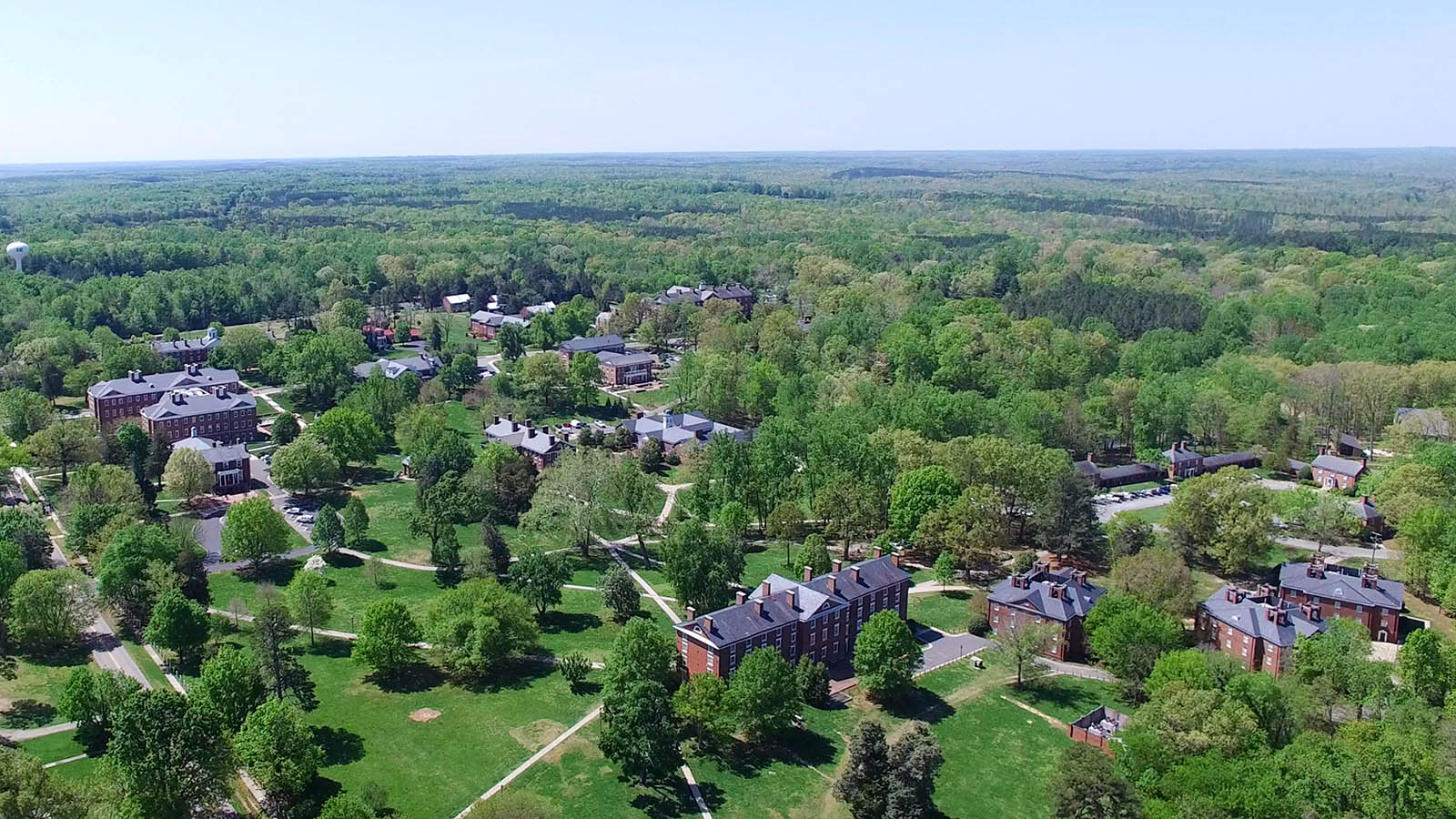 aerial view of Hampden-Sydey College on a clear day