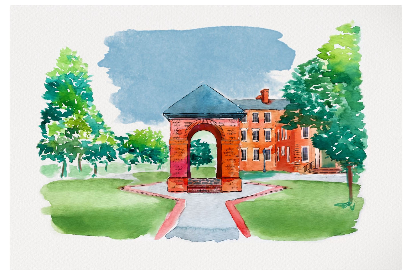 Watercolor rendering of the iconic Hampden-Sydney Bell Tower