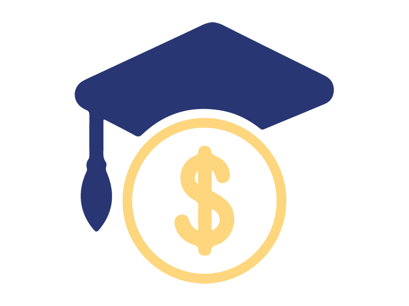 a graphic icon of a mortarboard and a dollar sign