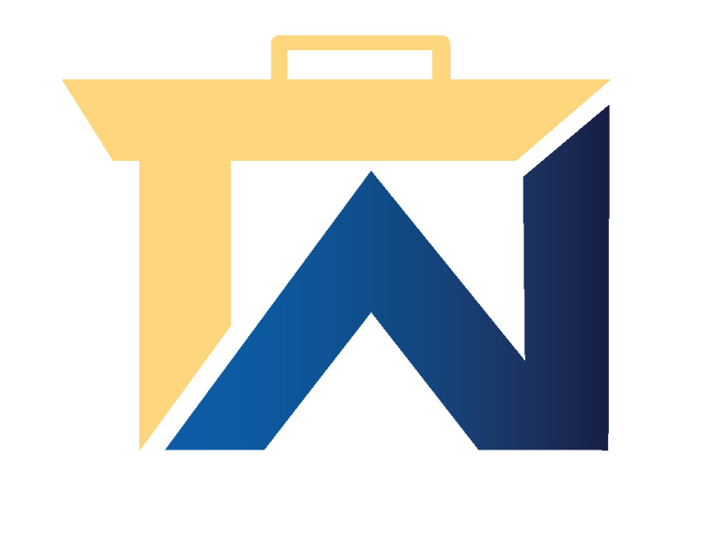 TigerWorks logo that looks like a blue and yellow briefcase