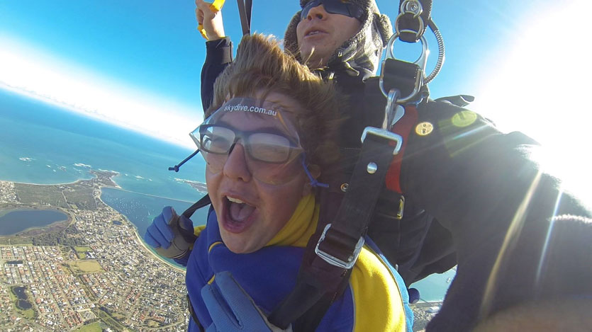 a student skydiving in Australia