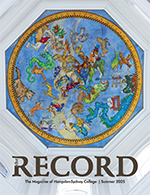 Record magazine cover with a hexagonal image of a ceiling with historic reliefs on it
