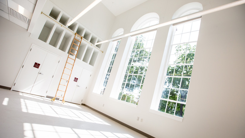 large bright windows in the  Brinkley Hall atrium