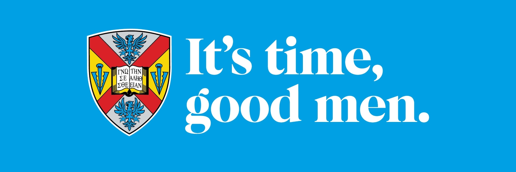 the blue campaign logo for "It's Time, Good Men" with H-SC shield