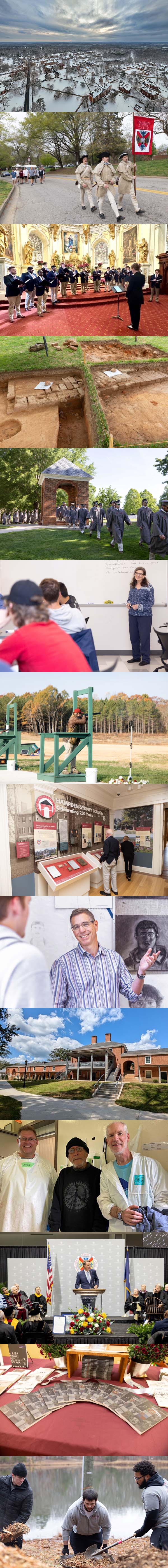 a long vertical reel of Hampden-Sydney news headline images form 2025