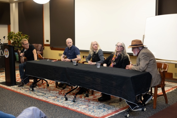 Writers talking at a table at the Hampden-Sydney Poetry Review anniversary event