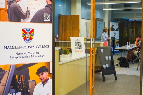 Image of the Flemming Center through glass doors