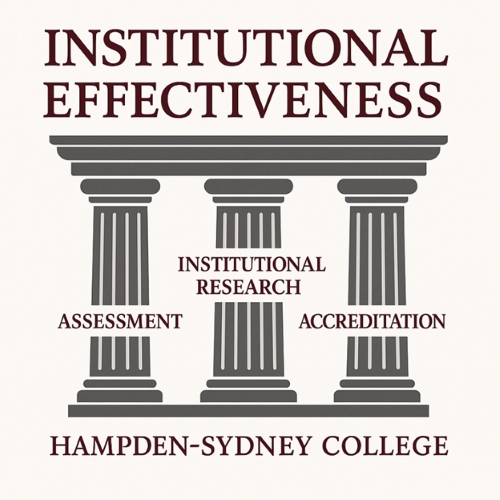 a graphic of three pillars that represent assessment, institutional research, and accreditation