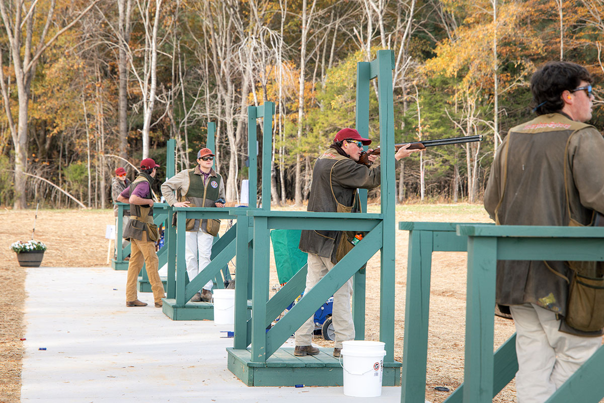 Students taking aim on the platforms of the new Shooting Sports Academy