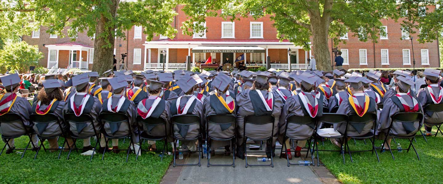 Hampden-Sydney College graduates at commencement on Vaneable lawn