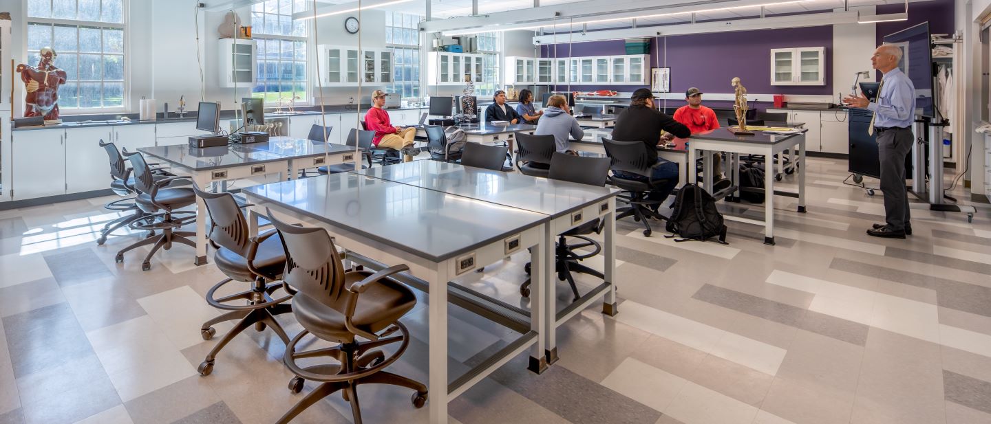 Professor Werth lecturing students in a lab classroom