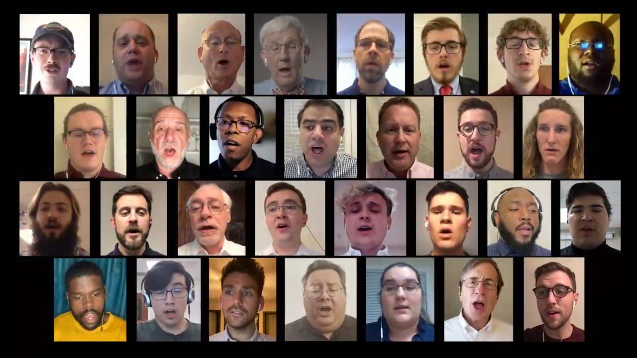 a screenshot of a Youtube video of members of the H-SC chorus in a grid