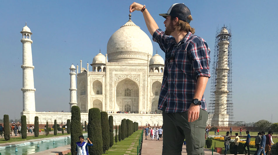 Tillmon Cook at the Taj Mahal during his trip around the world