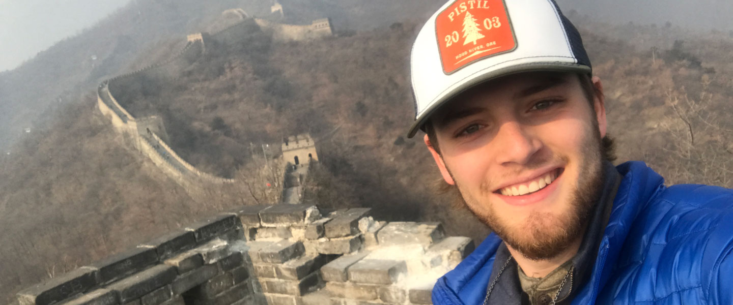 Student Tillmon Cook at the Great Wall of China