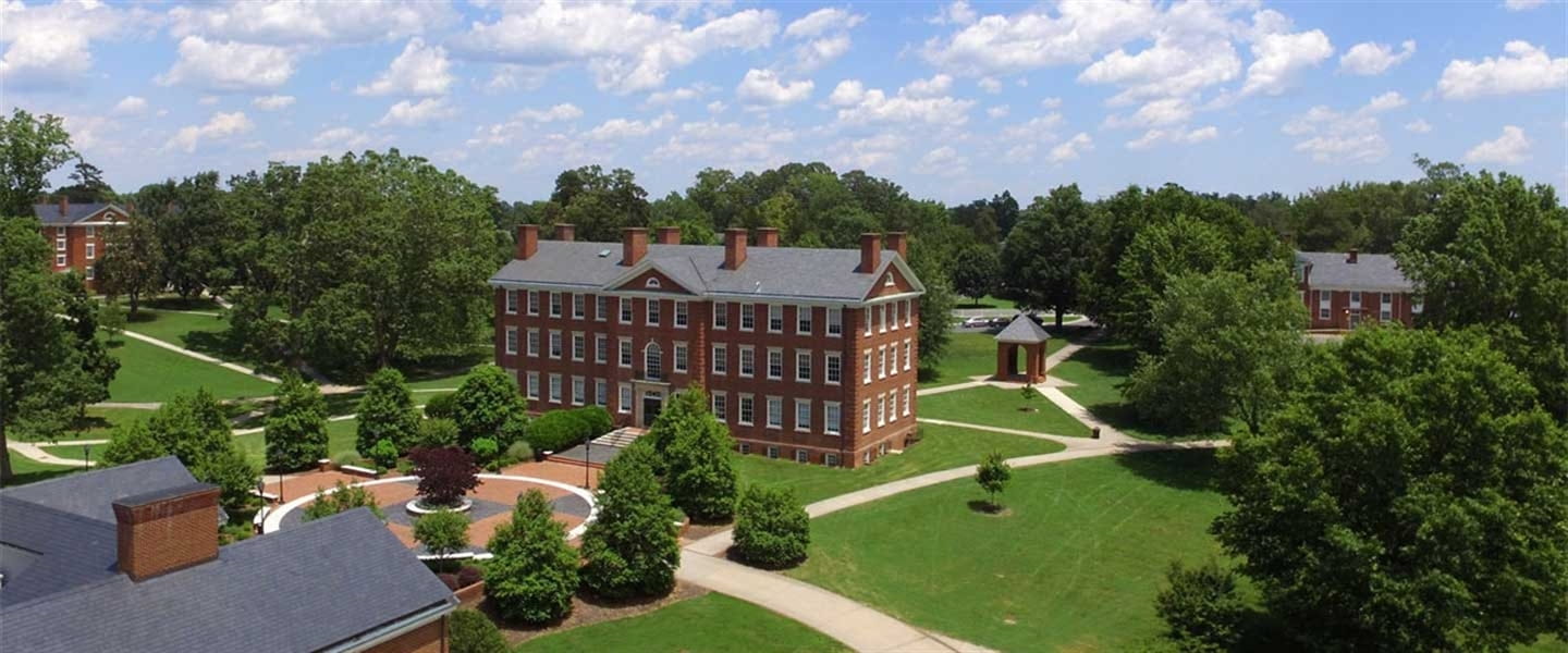 Hampden-Sydney College aerial view of Morton Hall and blue skies
