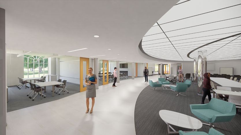 Artistic renderings of theinterior of the Rhetoric Center for Communication