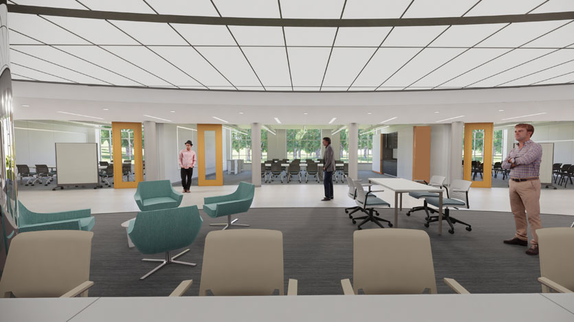 Artistic renderings of the interior of the Rhetoric Center for Communication