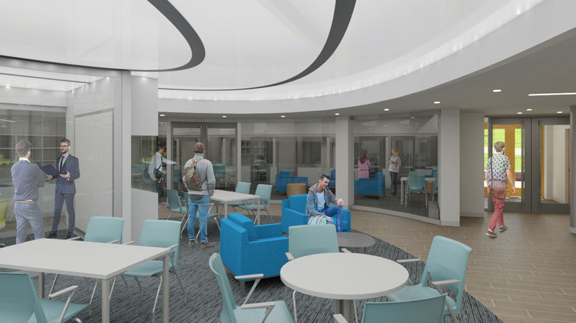 Artistic renderings of the interior of the Rhetoric Center for Communication