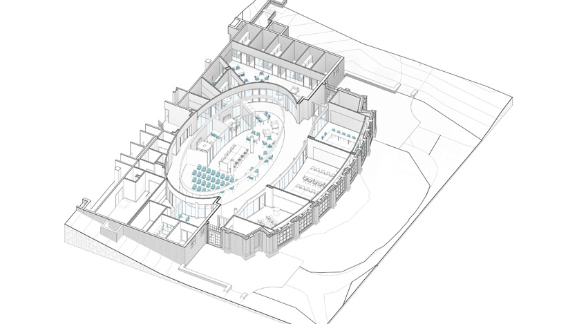 Center for Rhetoric and Communication construction drawing.