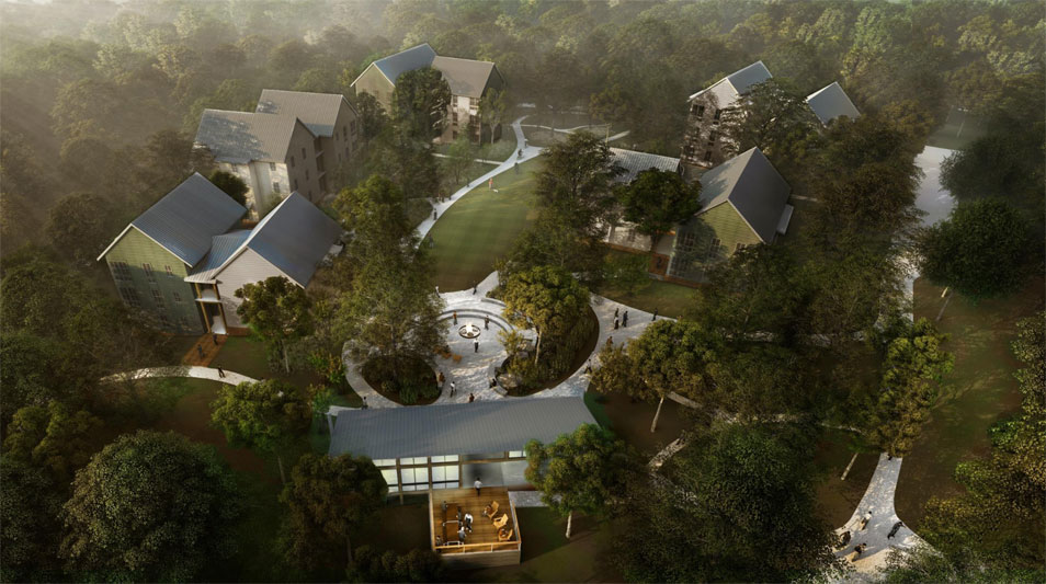 Aerial view of new residence halls at Hampden-Sydney College