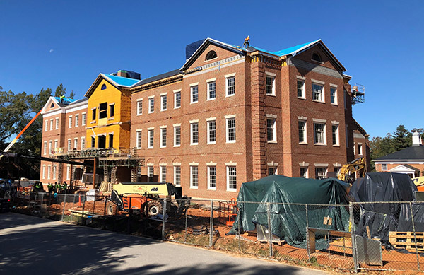 construction in-progress for the new Pauley Science Center, a large brick building