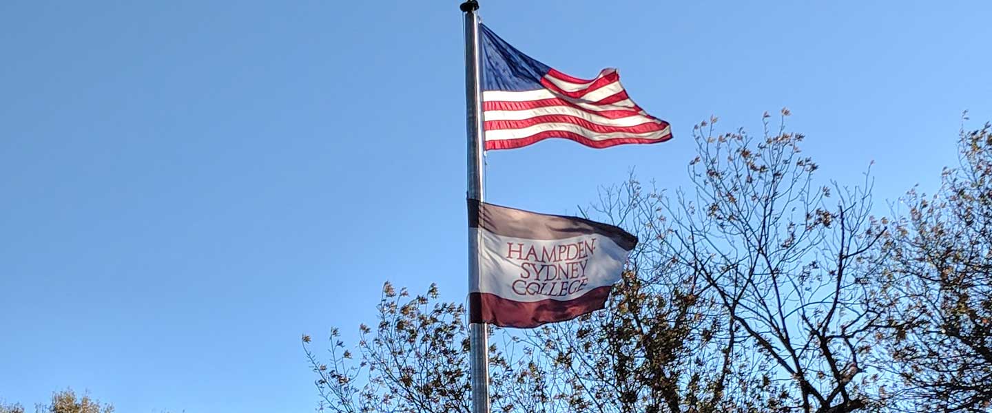 The U.S. flag and the Hampden-Sydney College flag flying