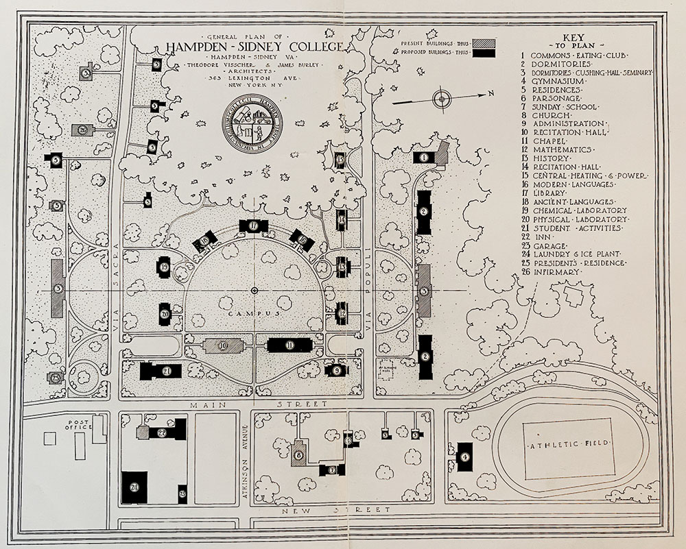 the drawing of the campus plan with Venable Hall