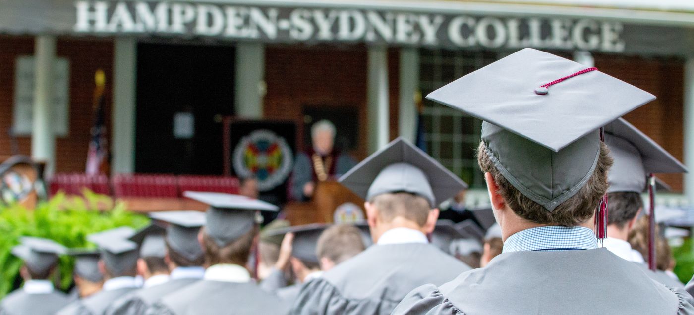 2023 graduates in regalia attending Hampden-Sydney College commencement