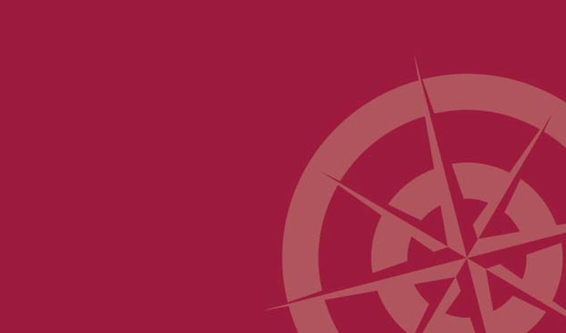 Compass rose logo on red-garnet background