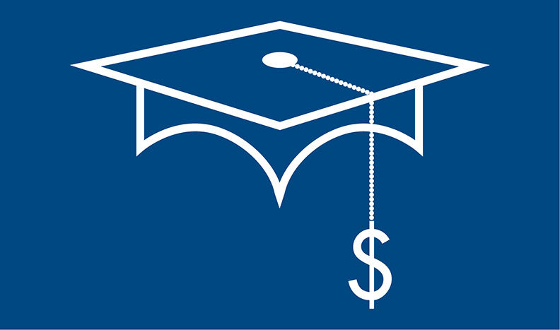infographic of mortarboard and dollar sign