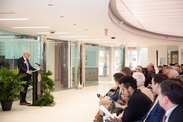 Pannill Center atrium filled with people and a speaker