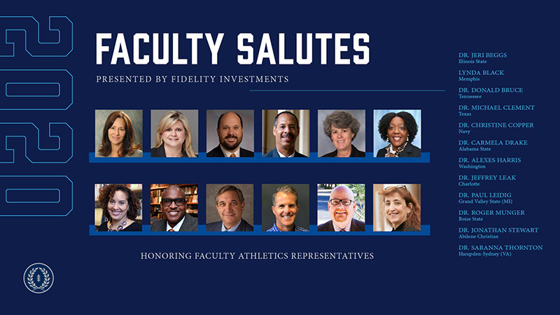 image of faculty headshots on a blue grid