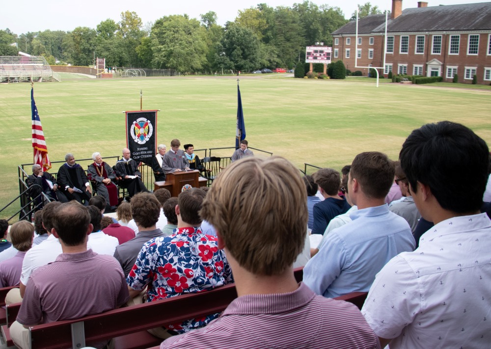 Students gatheres at Everett Stadium for opening convocation ceremony