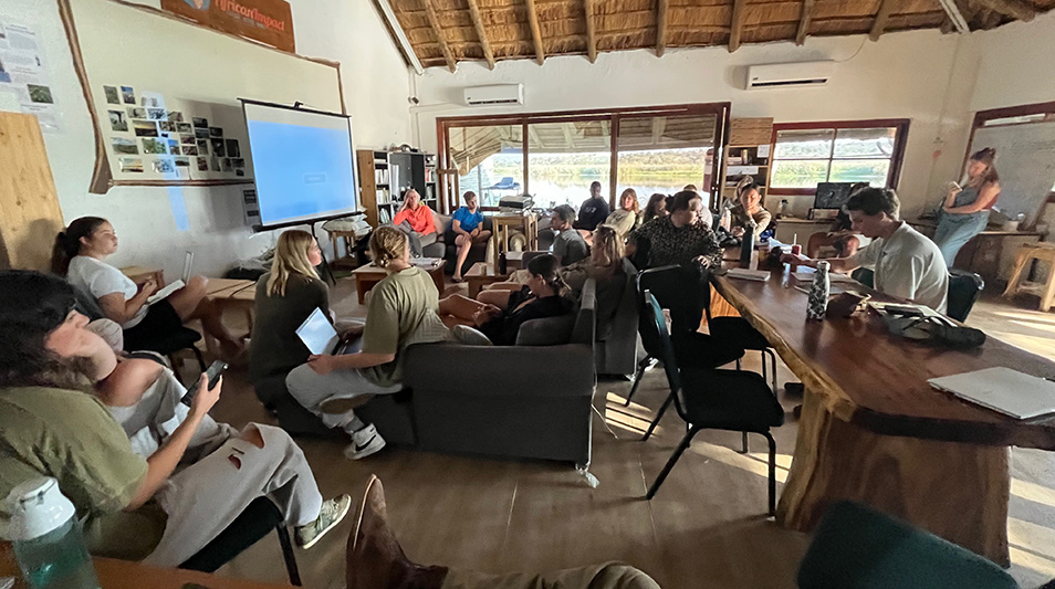 Students gathered in the research classroom