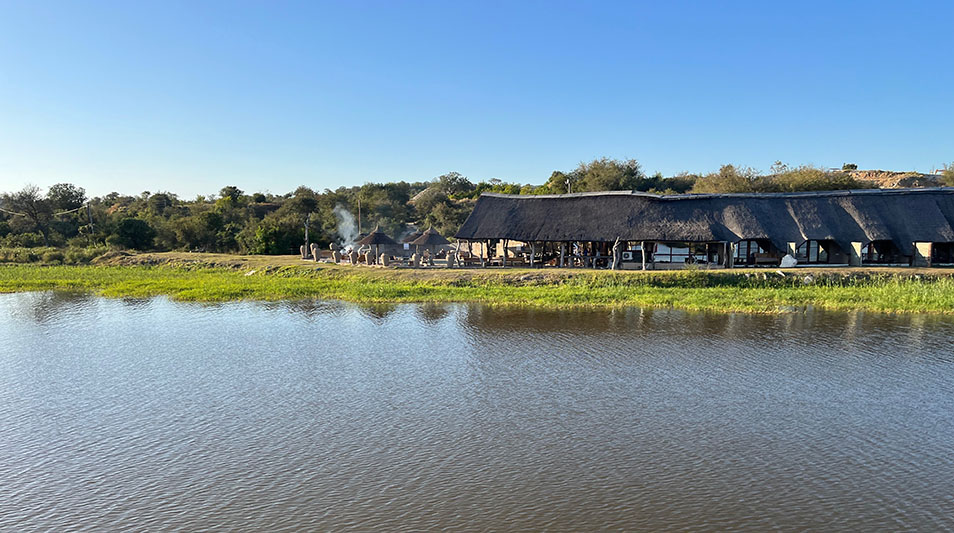 the research camp made of clustered huts in Africa