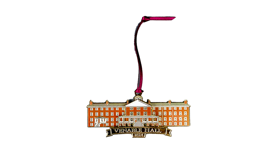 a photo of a tree ornament representing Venable Hall