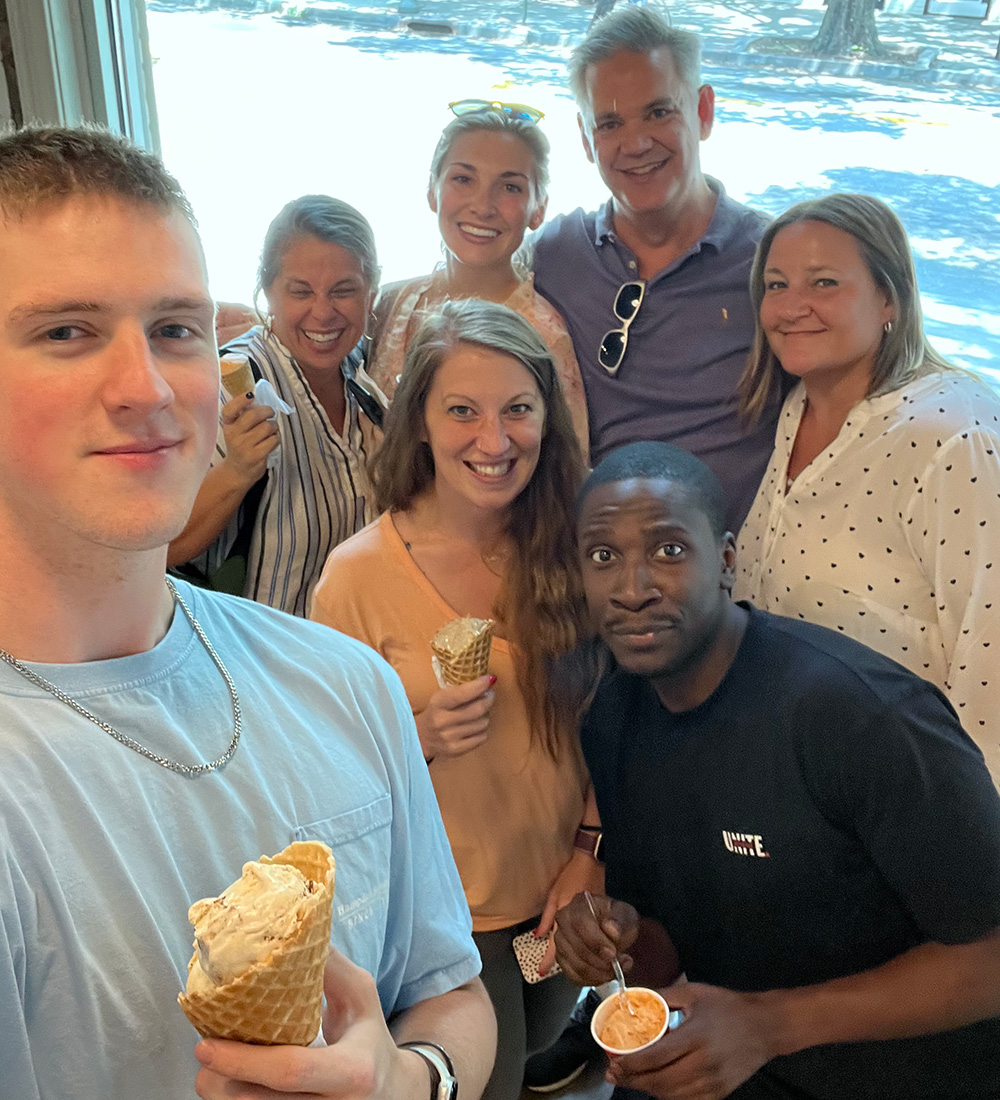 Harrison Taylor and Ted Wright with family at an ice cream shop
