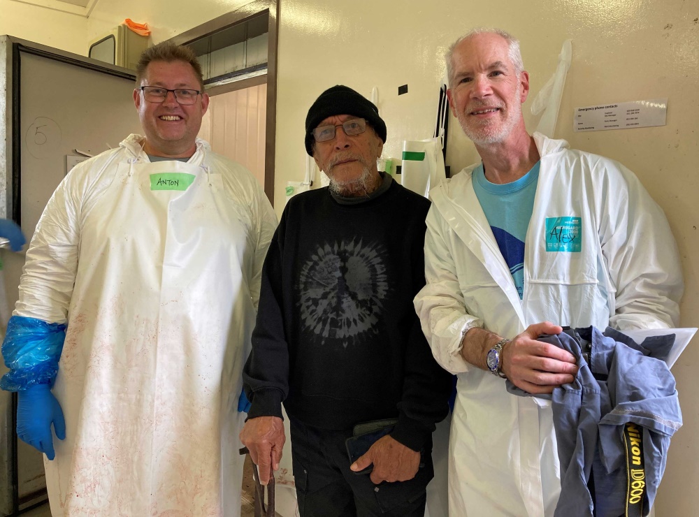 Alex Werth with colleagues preparing to dissect a rare whale