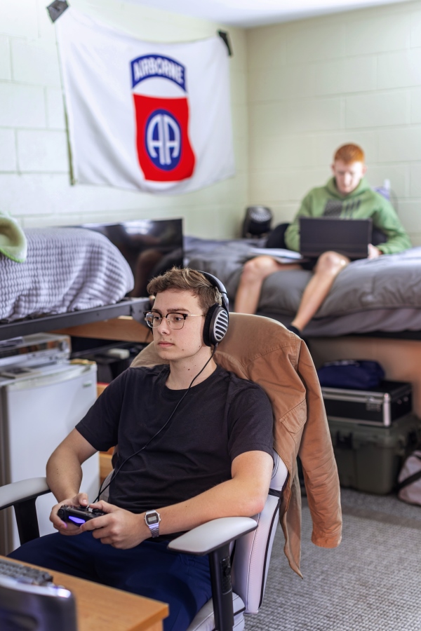 students hanging out in a dormroom
