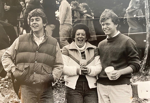 Barron Segar '84 as a student in college laughing with friends